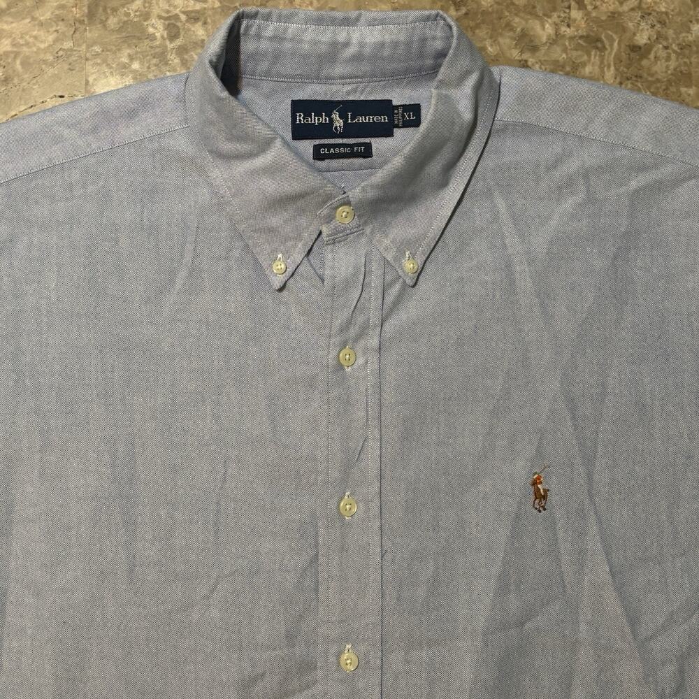 Polo Ralph Lauren Shirt Mens XL Blue Classic Oxford Short Sleeve Button OCBD